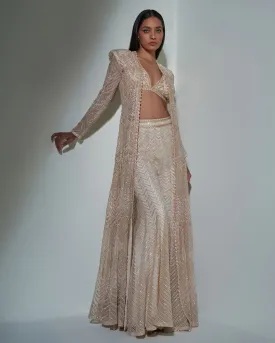 Chrome Gold Embroidered Jacket And Sharara Set