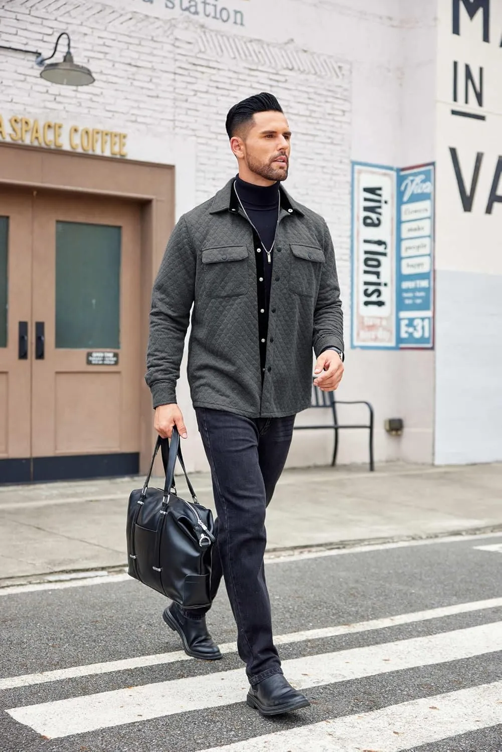 COOFANDY Men's Casual Shirt Jacket Lightweight Shacket Jacket Quilted Button Down Jackets