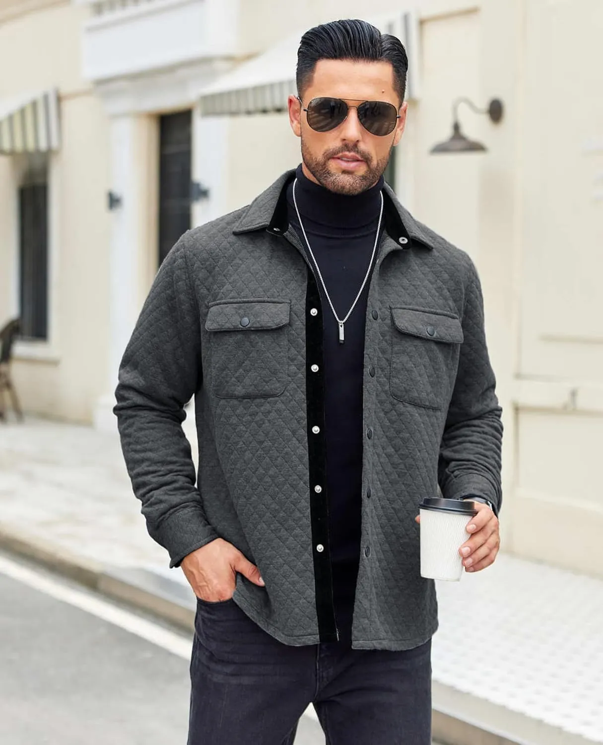 COOFANDY Men's Casual Shirt Jacket Lightweight Shacket Jacket Quilted Button Down Jackets