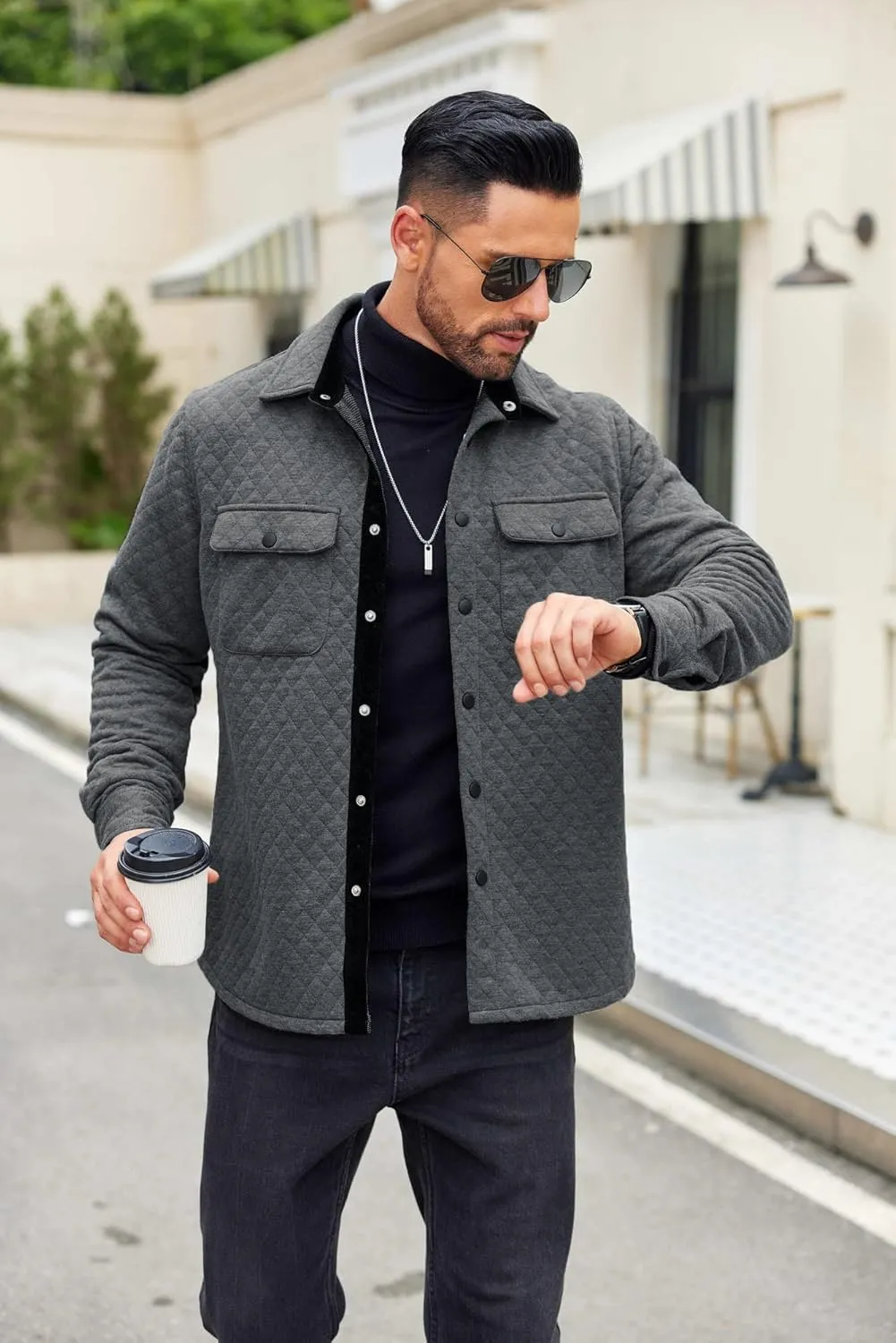 COOFANDY Men's Casual Shirt Jacket Lightweight Shacket Jacket Quilted Button Down Jackets