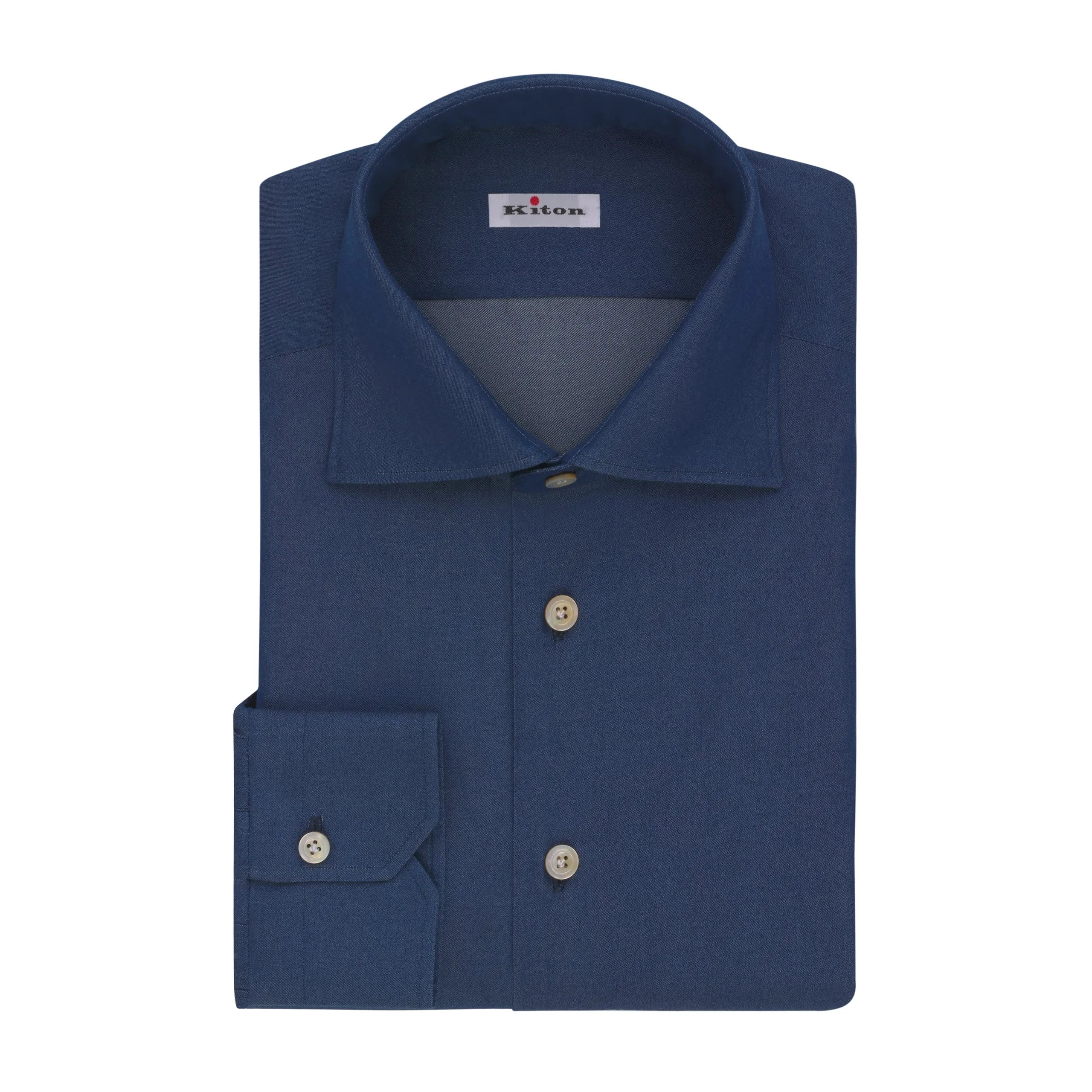 Cotton Shirt in Denim Dark Blue with Angled Cuffs