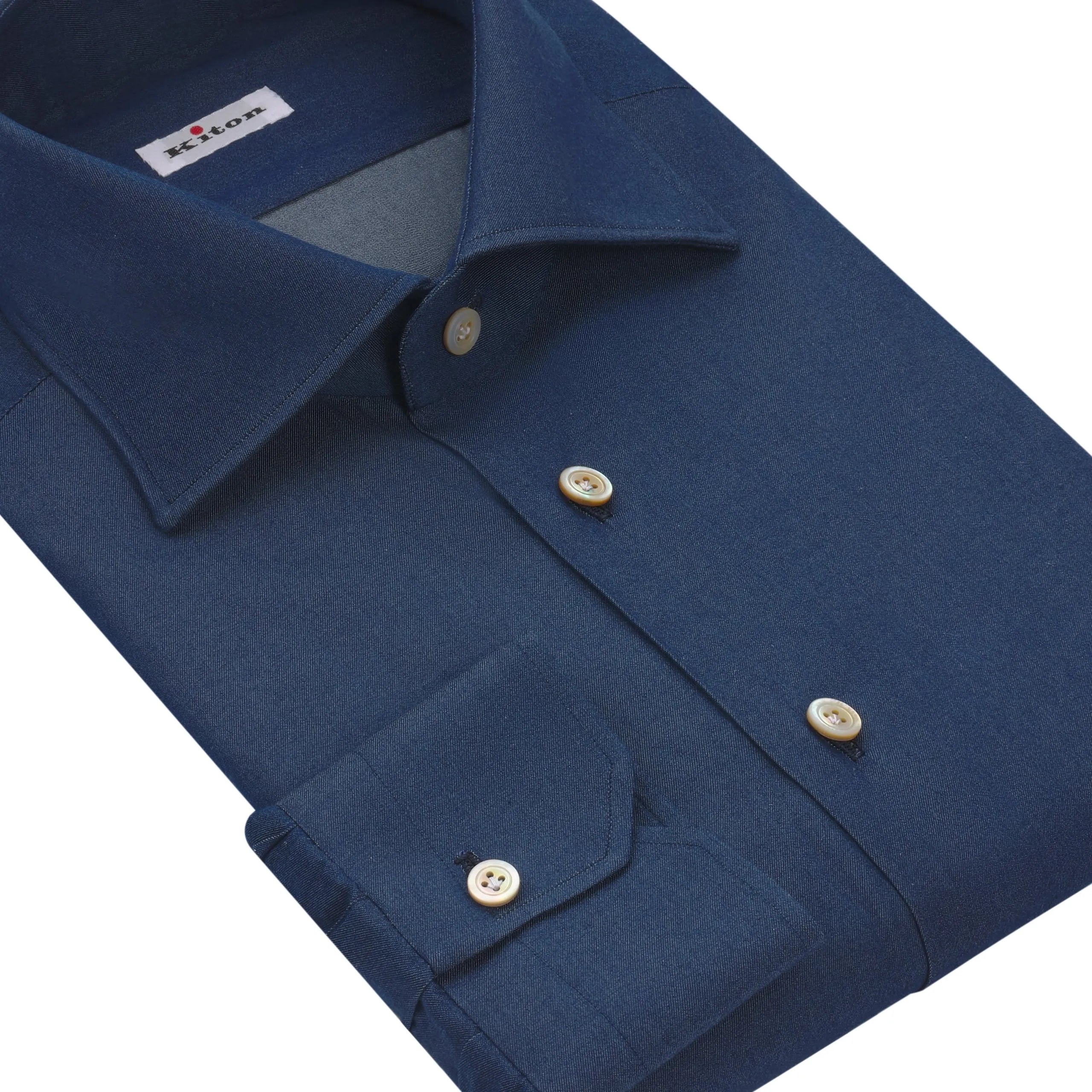 Cotton Shirt in Denim Dark Blue with Angled Cuffs