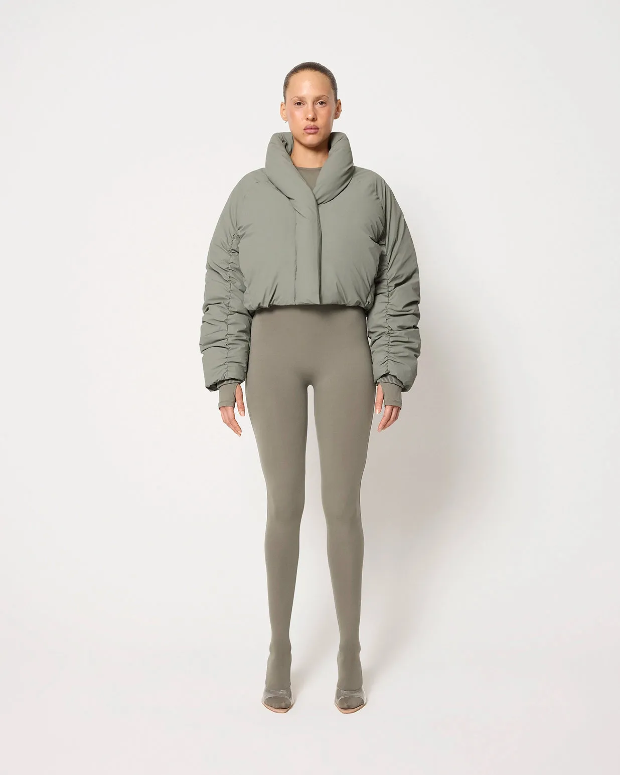 Cropped Puffer Jacket | Dusty Olive