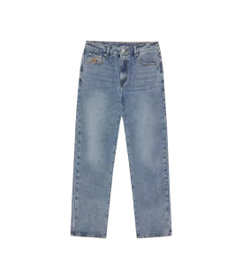 DIAMOND & DOLLAR EMBROIDERED DENIM PANTS - STONEWASH BLUE
