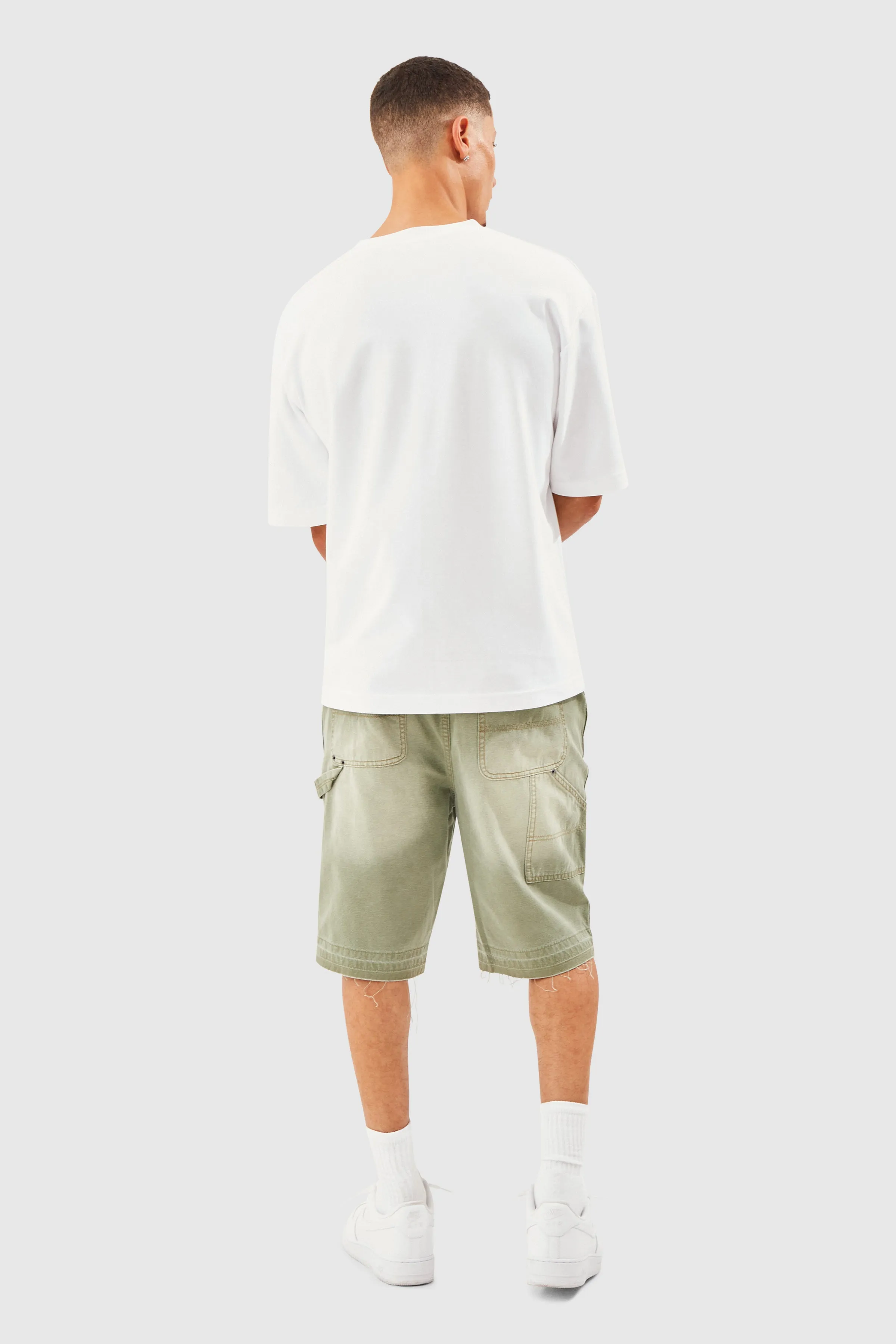 DISTRESSED DENIM SHORT - KHAKI