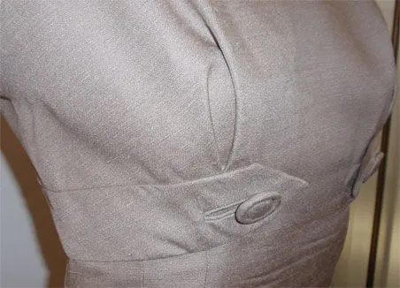 DON LOPER 1950s Taupe Silk Dress, Polka Dot Lined Jacket