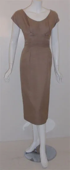 DON LOPER 1950s Taupe Silk Dress, Polka Dot Lined Jacket