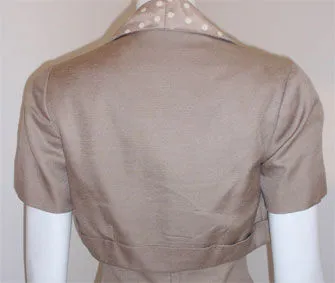 DON LOPER 1950s Taupe Silk Dress, Polka Dot Lined Jacket