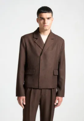 Double Breasted Tailored Cropped Blazer - Brown