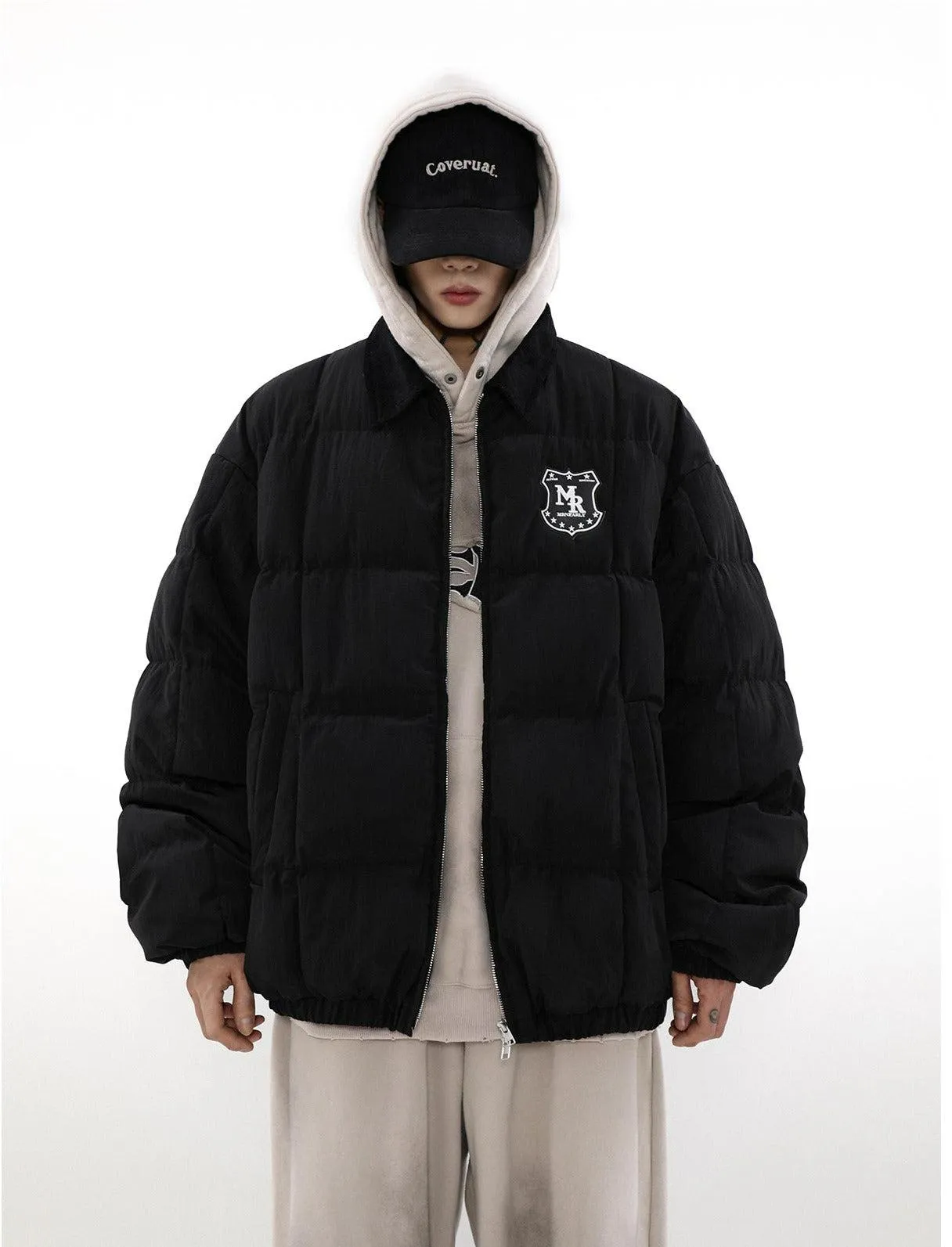 Embroidered Badge Quilted Lapel Jacket