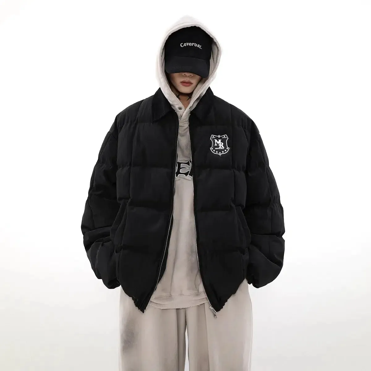 Embroidered Badge Quilted Lapel Jacket
