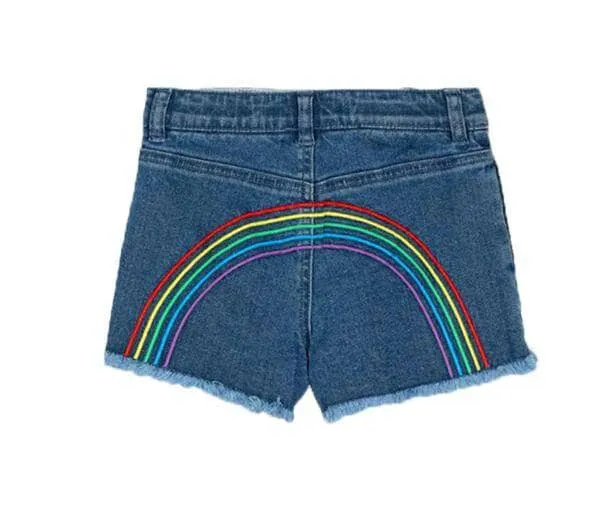 Embroidered Rainbow Denim Shorts