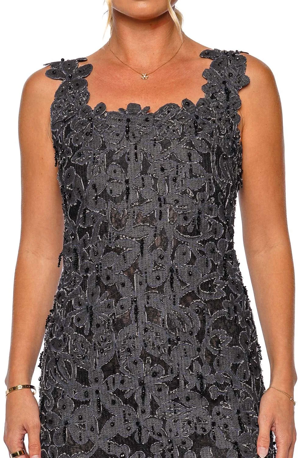 Emilie Embroidered Lace Denim Mini Dress