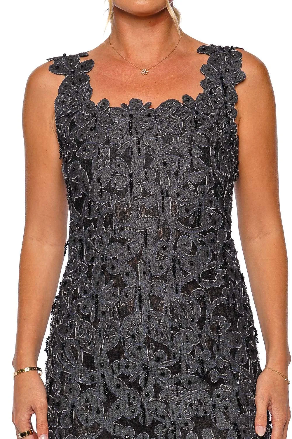 Emilie Embroidered Lace Denim Mini Dress