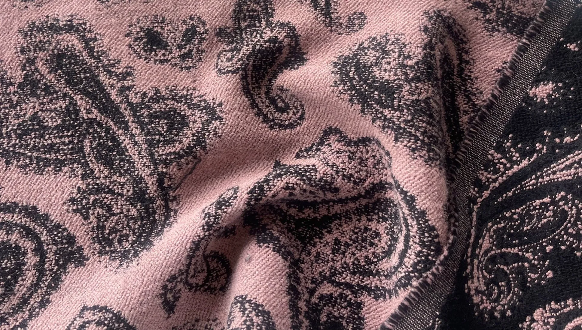 Etro Rosewood & Black Paisley Reversible Wool Basketweave (Made in Italy)