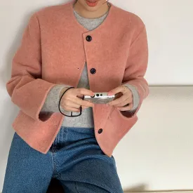 Fashionkova winter outfits men Moxi Women's 2024 Winter Cashmere Coat Pink Short Wool Coat Woolen Coat for Women