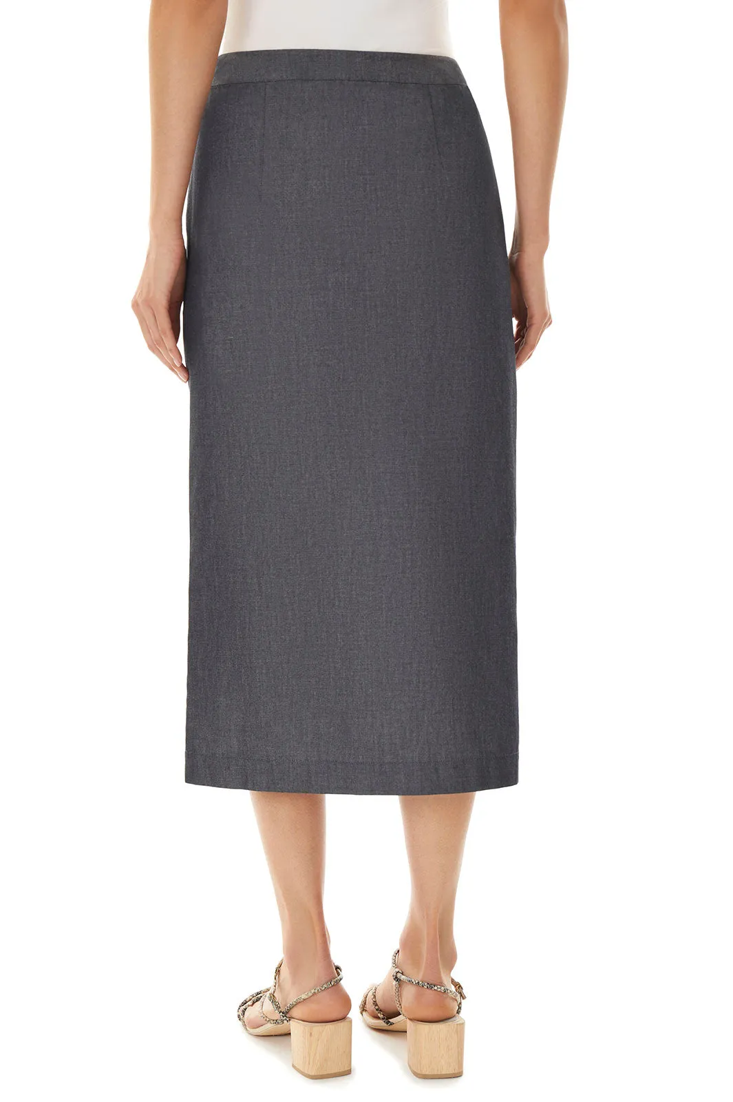 Faux Button Front Detail Slim Cotton Poplin Skirt