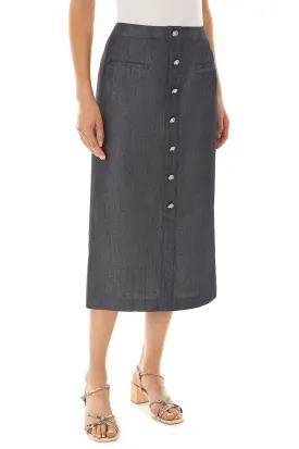 Faux Button Front Detail Slim Cotton Poplin Skirt