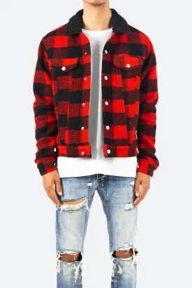 Flannel Sherpa Jacket - Black/Red