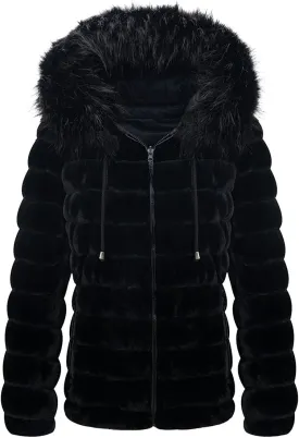 Geschallino Women's Faux Fur Coat Fleece Reversible Sherpa Fuzzy Winter Puffer Jacket (Available in Plus Size)