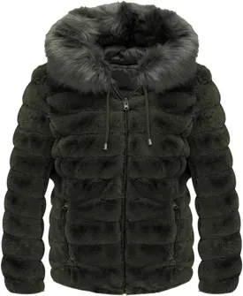 Geschallino Women's Faux Fur Coat Fleece Reversible Sherpa Fuzzy Winter Puffer Jacket (Available in Plus Size)