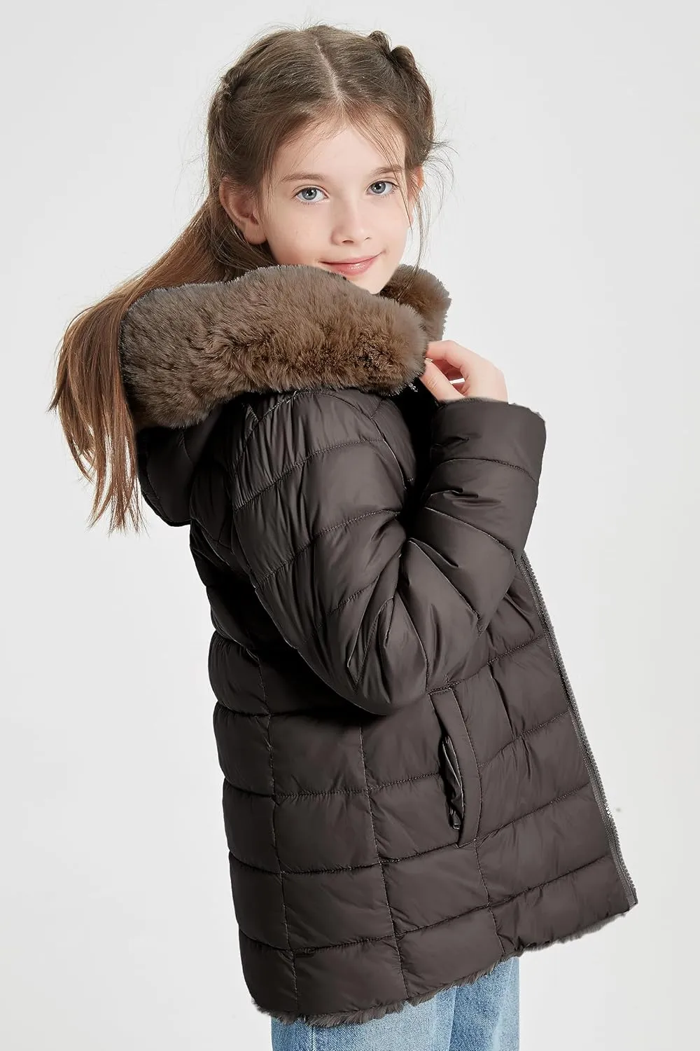 Giolshon Girls Faux Fur Fleece Jacket Sherpa Fuzzy Hoodie Winter Coat with Full Zip Fluffy Outerwear 2169