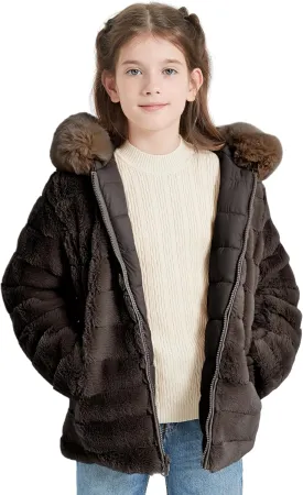 Giolshon Girls Faux Fur Fleece Jacket Sherpa Fuzzy Hoodie Winter Coat with Full Zip Fluffy Outerwear 2169