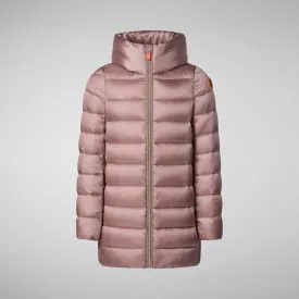 Girls' animal free hooded puffer jacket Oriana in misty rose