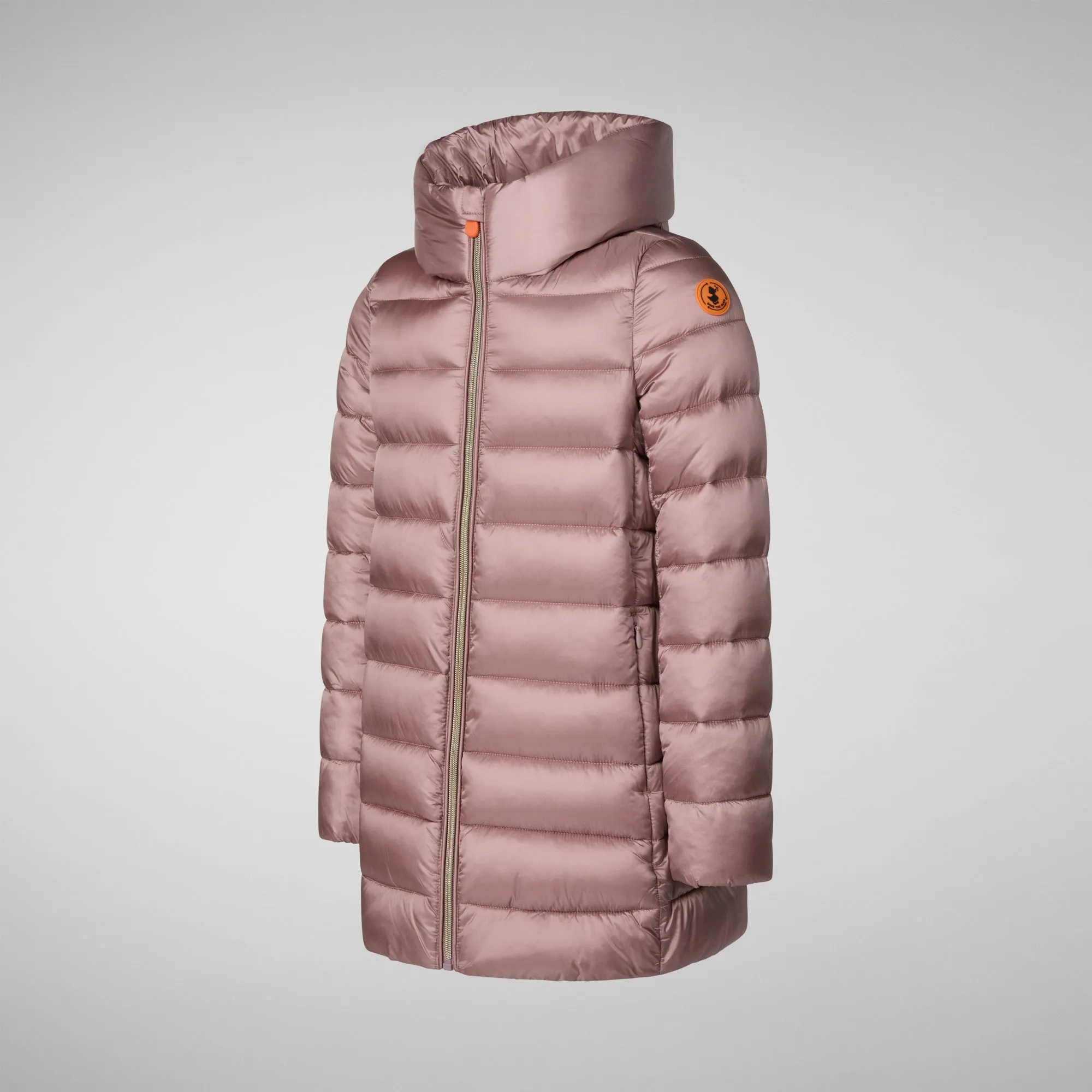 Girls' animal free hooded puffer jacket Oriana in misty rose