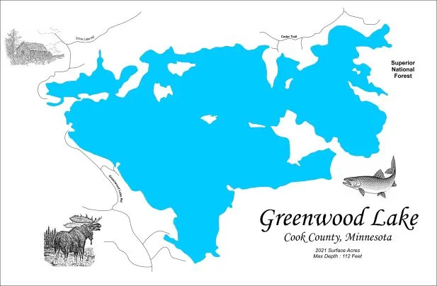 Greenwood Lake, MN - Laser Cut Wood Map