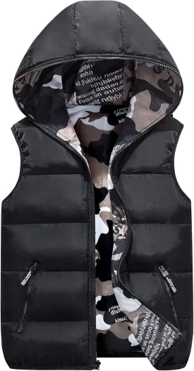 Happy Cherry Kids Winter Hooded Vest Padded Camouflage Reversible Waistcoat Sleevelss Jacket 3-12Y
