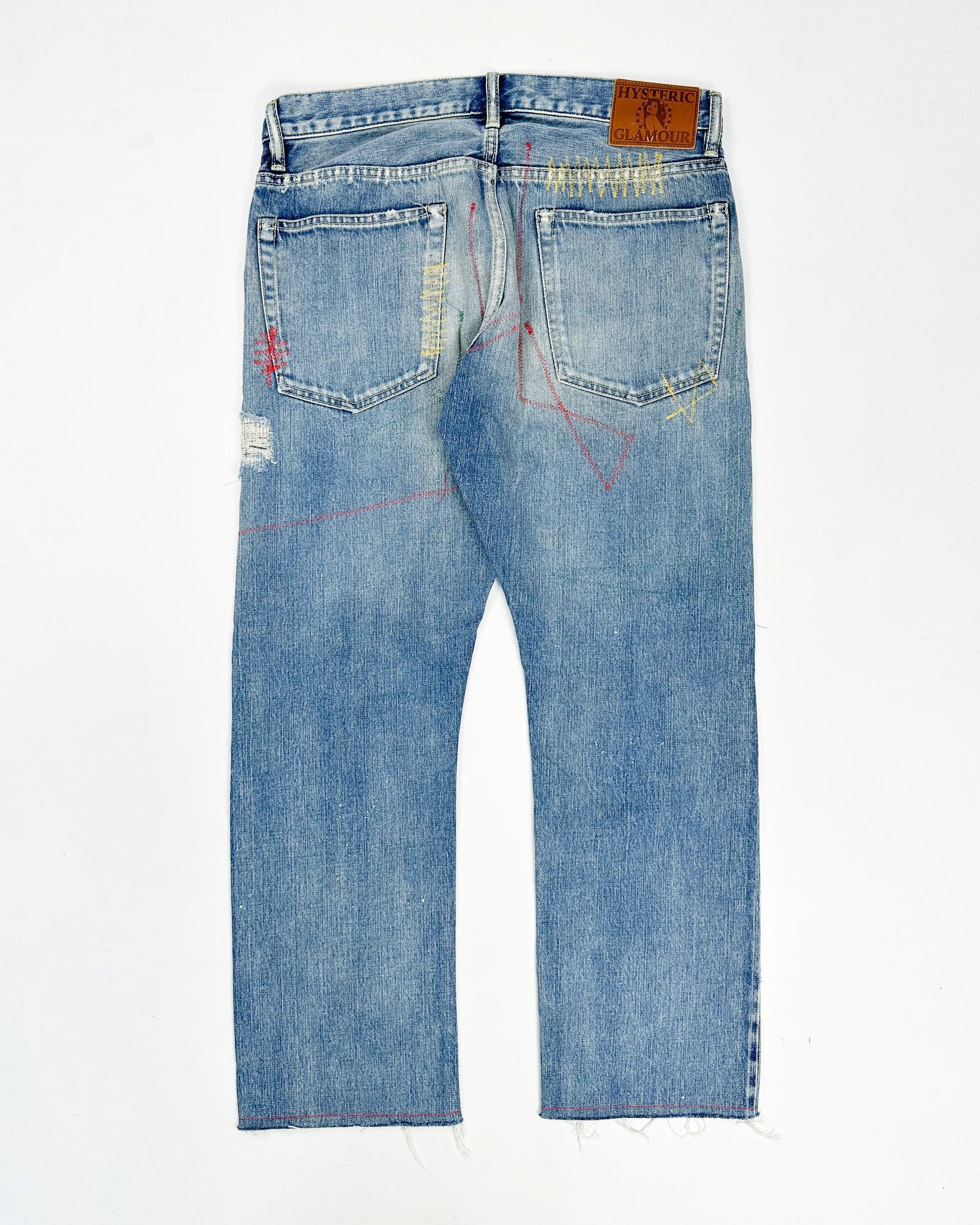 Hysteric Glamour Distressed Patches Bootcut Denim Pants 2000's