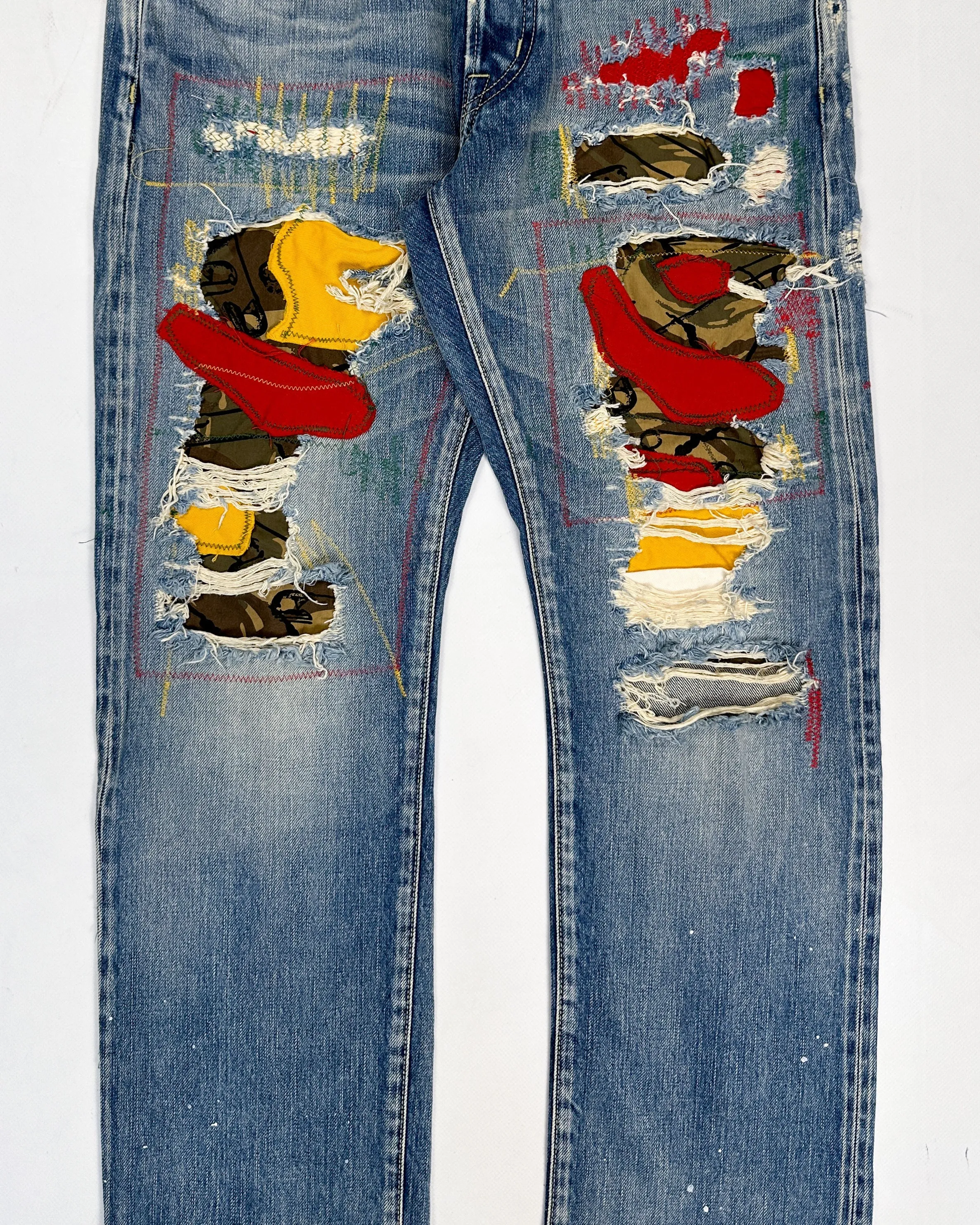Hysteric Glamour Distressed Patches Bootcut Denim Pants 2000's