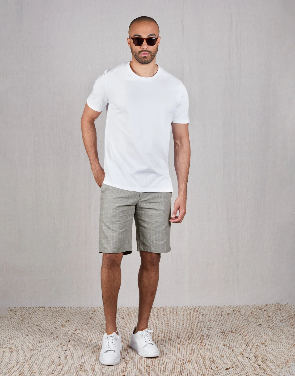 Island Beige & Grey Check Shorts