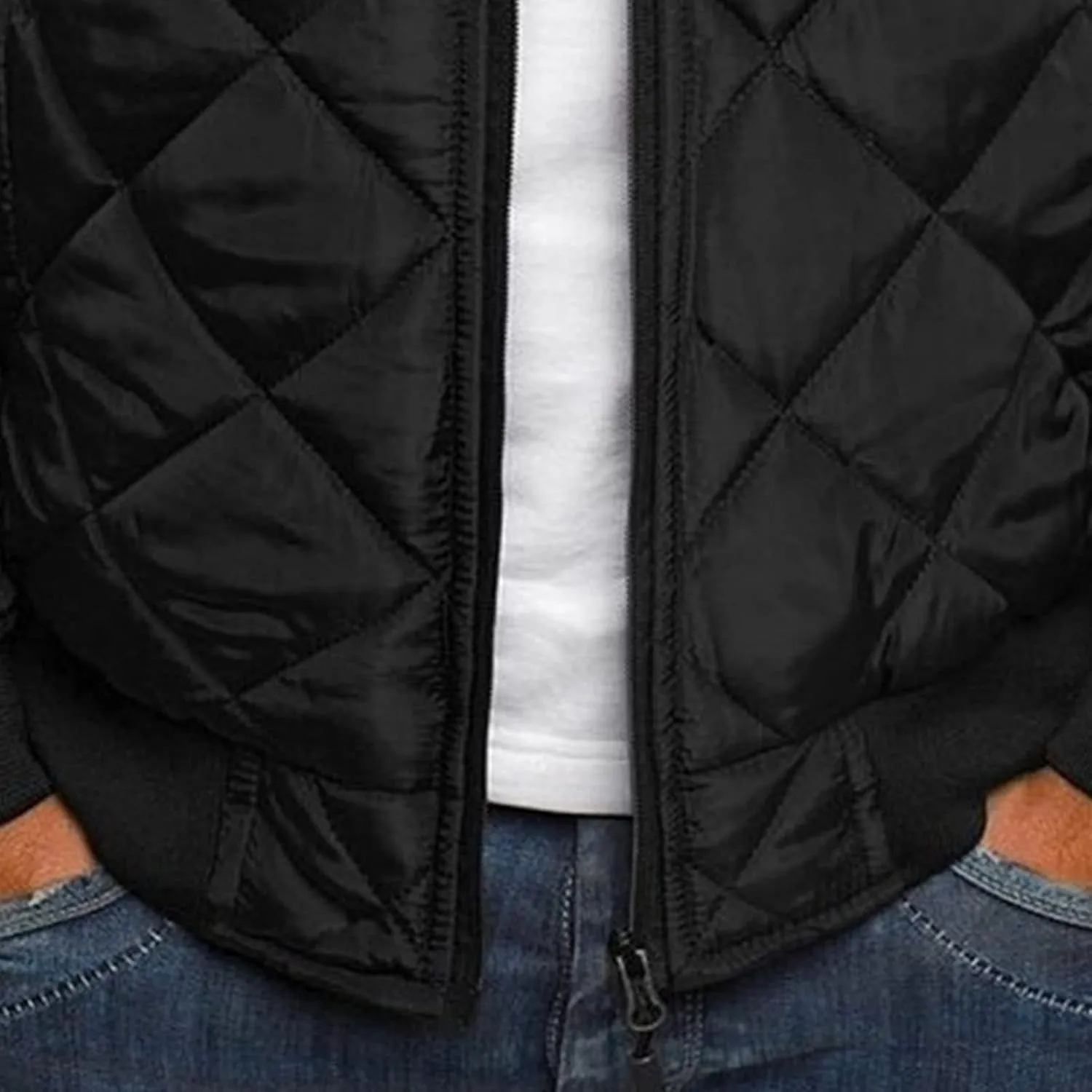 JEsilunmaMY Men's Quilted Jacket Diamond Winter Coat Zip Up Solid Color Bomber Padded Jacket Lightweight Cotton Windbreaker