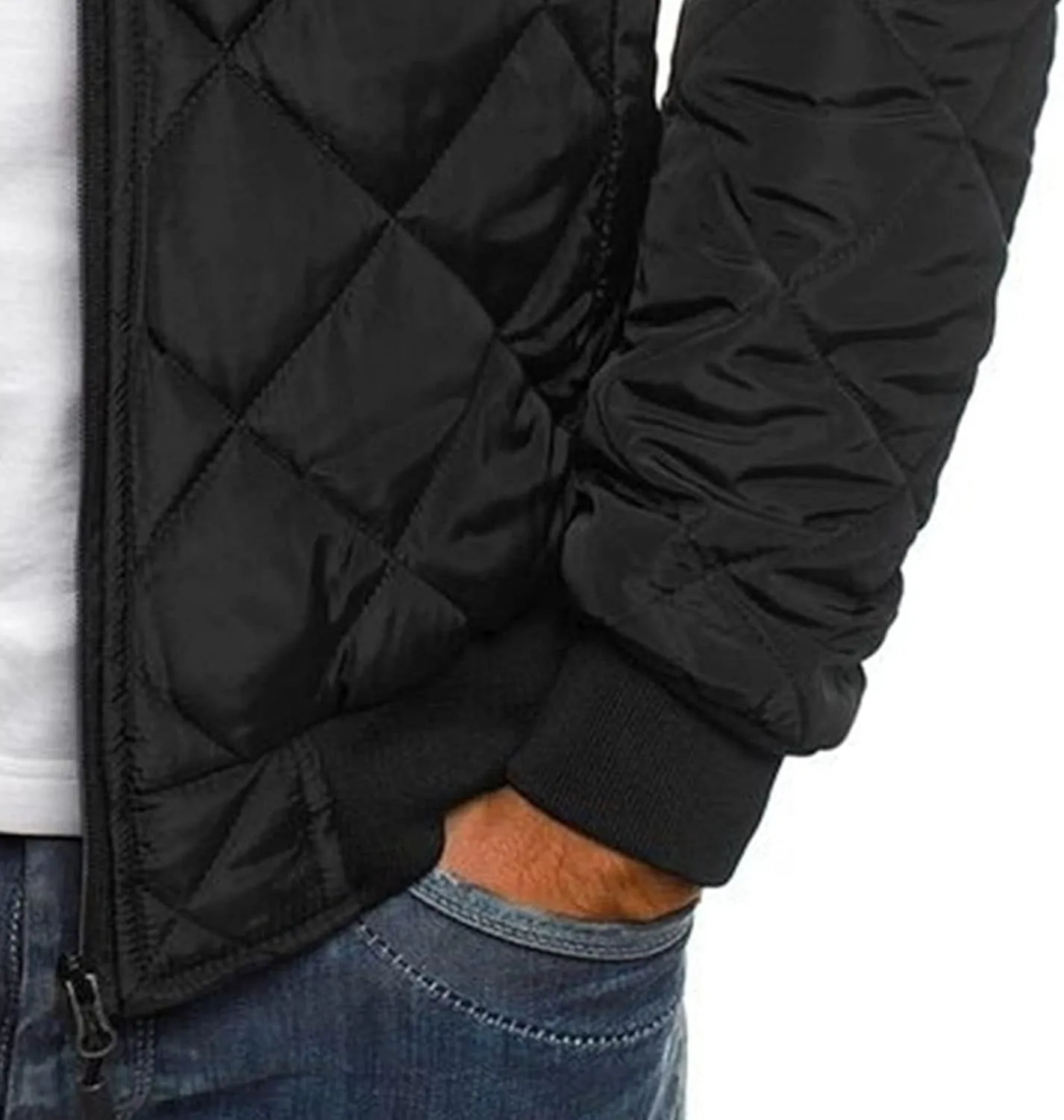 JEsilunmaMY Men's Quilted Jacket Diamond Winter Coat Zip Up Solid Color Bomber Padded Jacket Lightweight Cotton Windbreaker