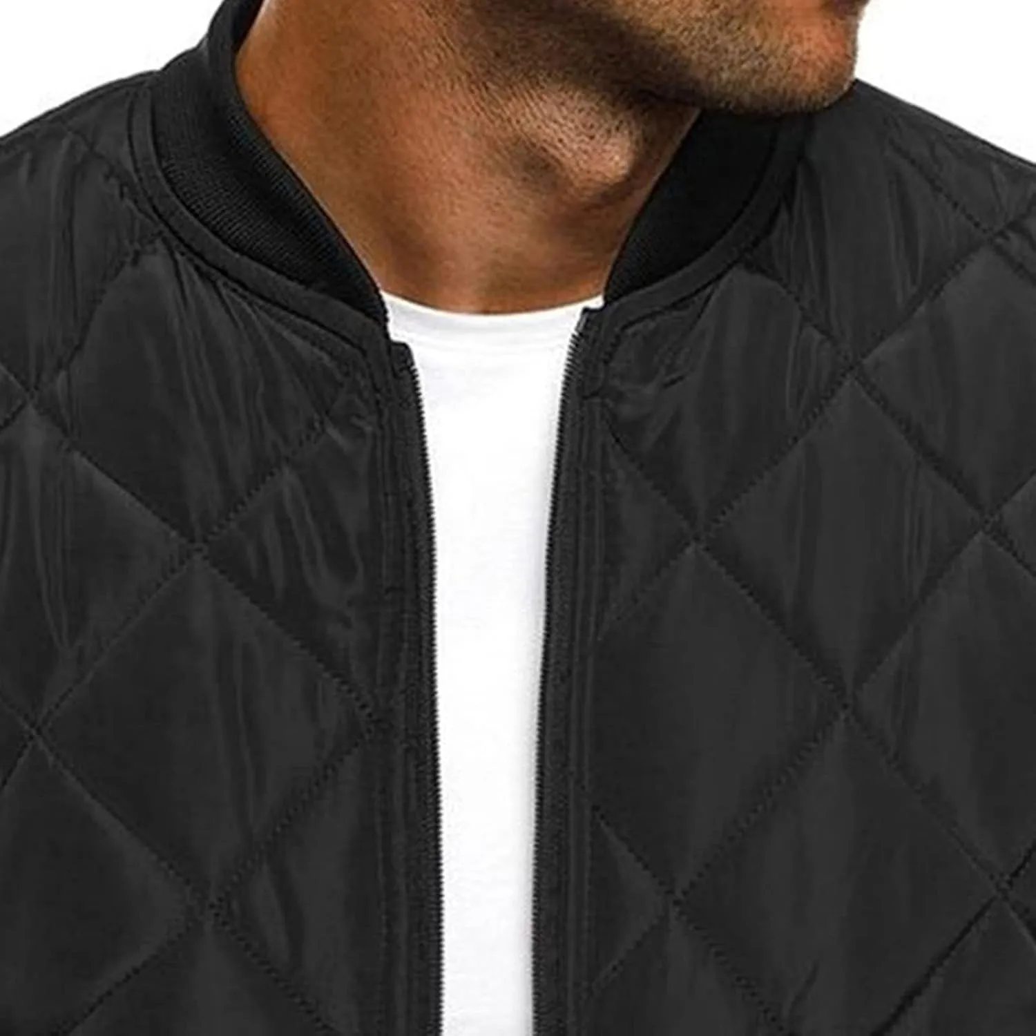 JEsilunmaMY Men's Quilted Jacket Diamond Winter Coat Zip Up Solid Color Bomber Padded Jacket Lightweight Cotton Windbreaker