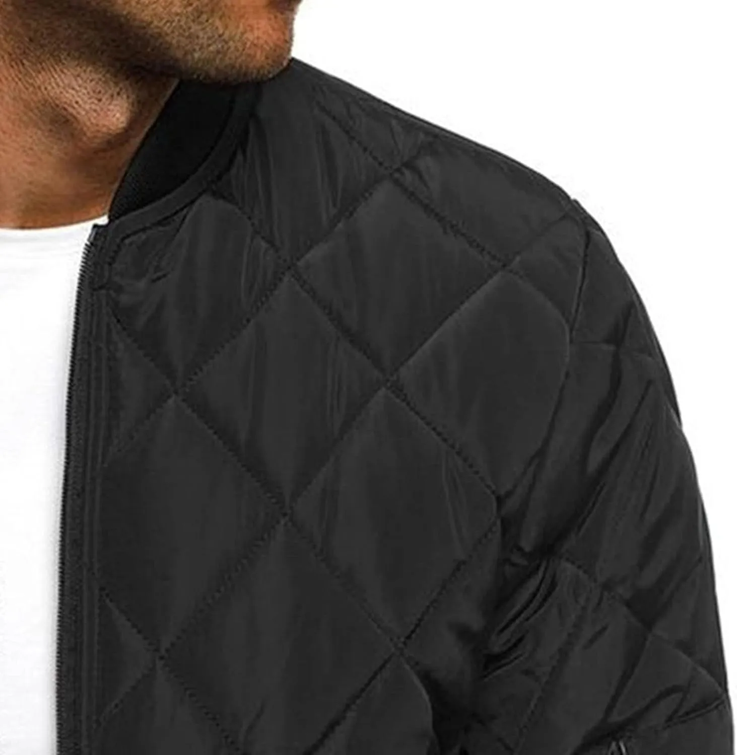 JEsilunmaMY Men's Quilted Jacket Diamond Winter Coat Zip Up Solid Color Bomber Padded Jacket Lightweight Cotton Windbreaker