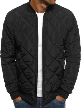 JEsilunmaMY Men's Quilted Jacket Diamond Winter Coat Zip Up Solid Color Bomber Padded Jacket Lightweight Cotton Windbreaker