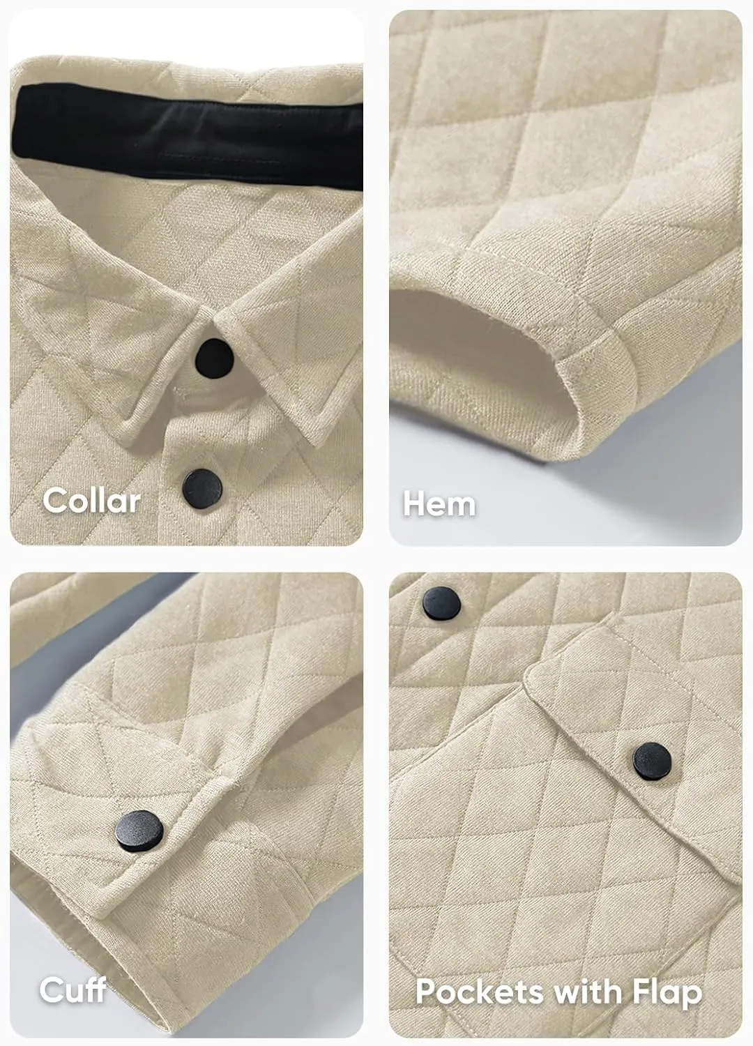 JMIERR Mens Quilted Shirt Jackets Casual Long Sleeve Snap Button Down Shirts with Pockets