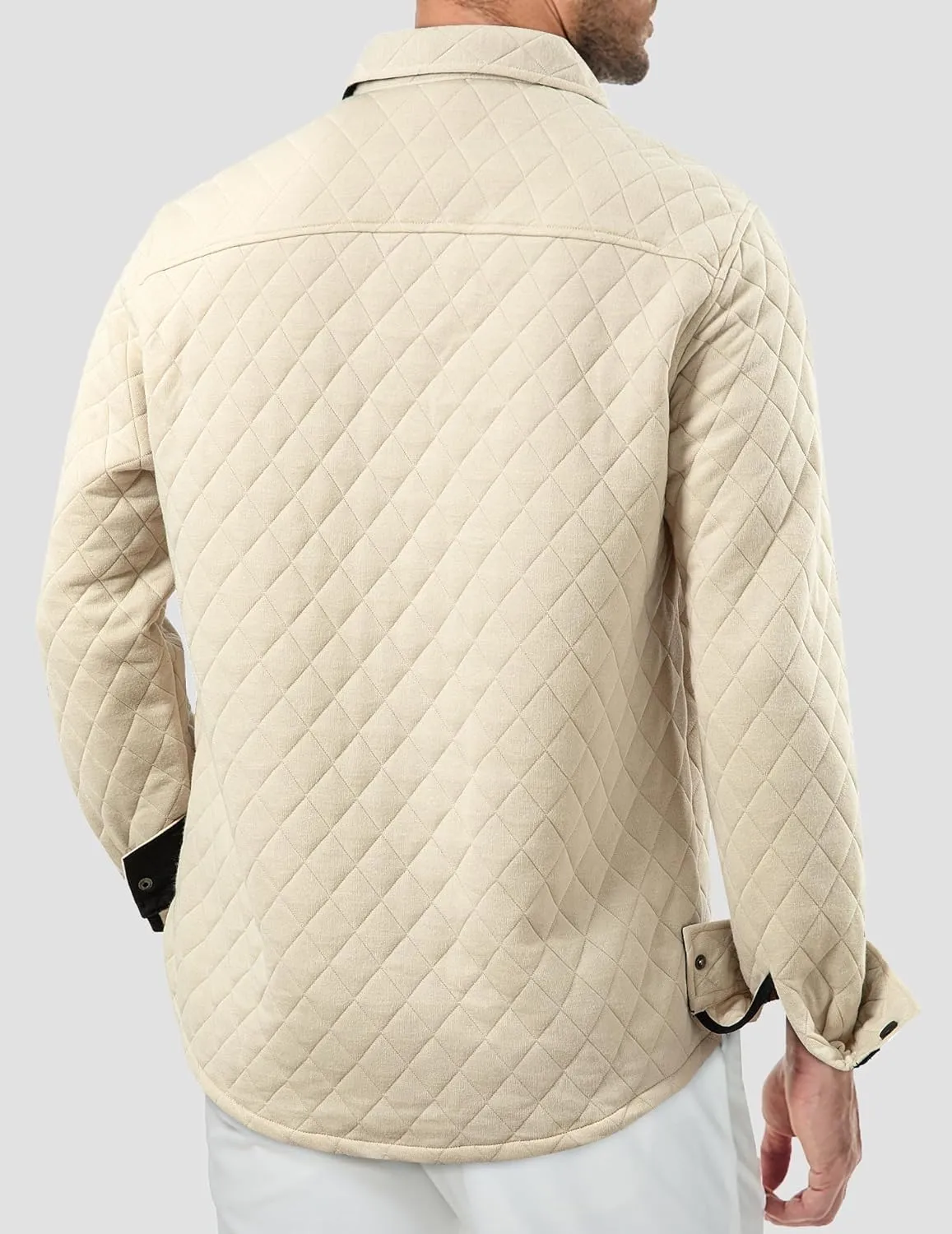JMIERR Mens Quilted Shirt Jackets Casual Long Sleeve Snap Button Down Shirts with Pockets