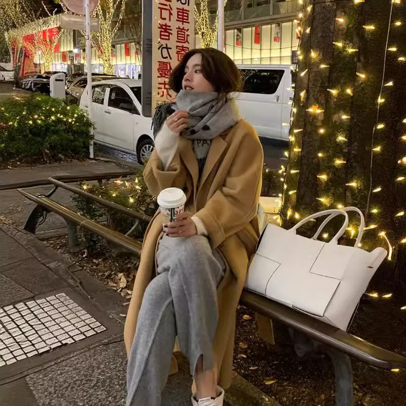 Joskaa winter fits men Red Double-Sided Cashmere Coat for Women Autumn and Winter 2024 New Mid-Length Small Woolen Woolen Coat