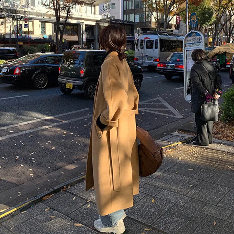 Joskaa winter fits men Red Double-Sided Cashmere Coat for Women Autumn and Winter 2024 New Mid-Length Small Woolen Woolen Coat