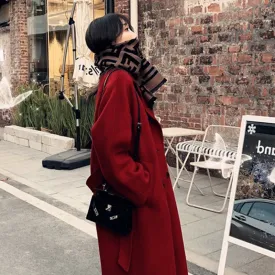 Joskaa winter fits men Red Double-Sided Cashmere Coat for Women Autumn and Winter 2024 New Mid-Length Small Woolen Woolen Coat