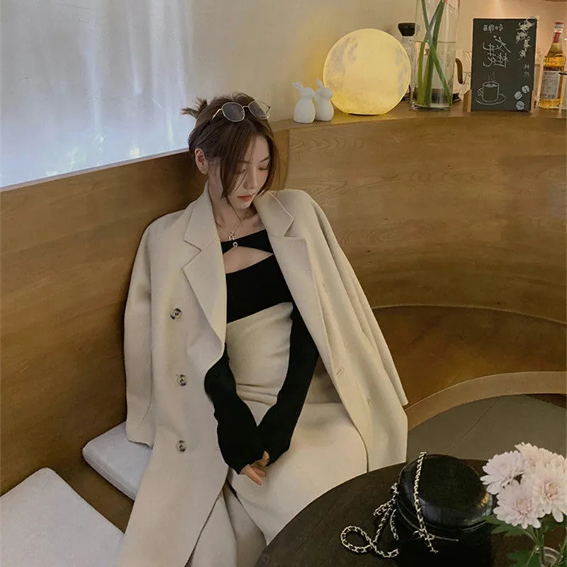 Joskaa winter fits men Red Double-Sided Cashmere Coat for Women Autumn and Winter 2024 New Mid-Length Small Woolen Woolen Coat