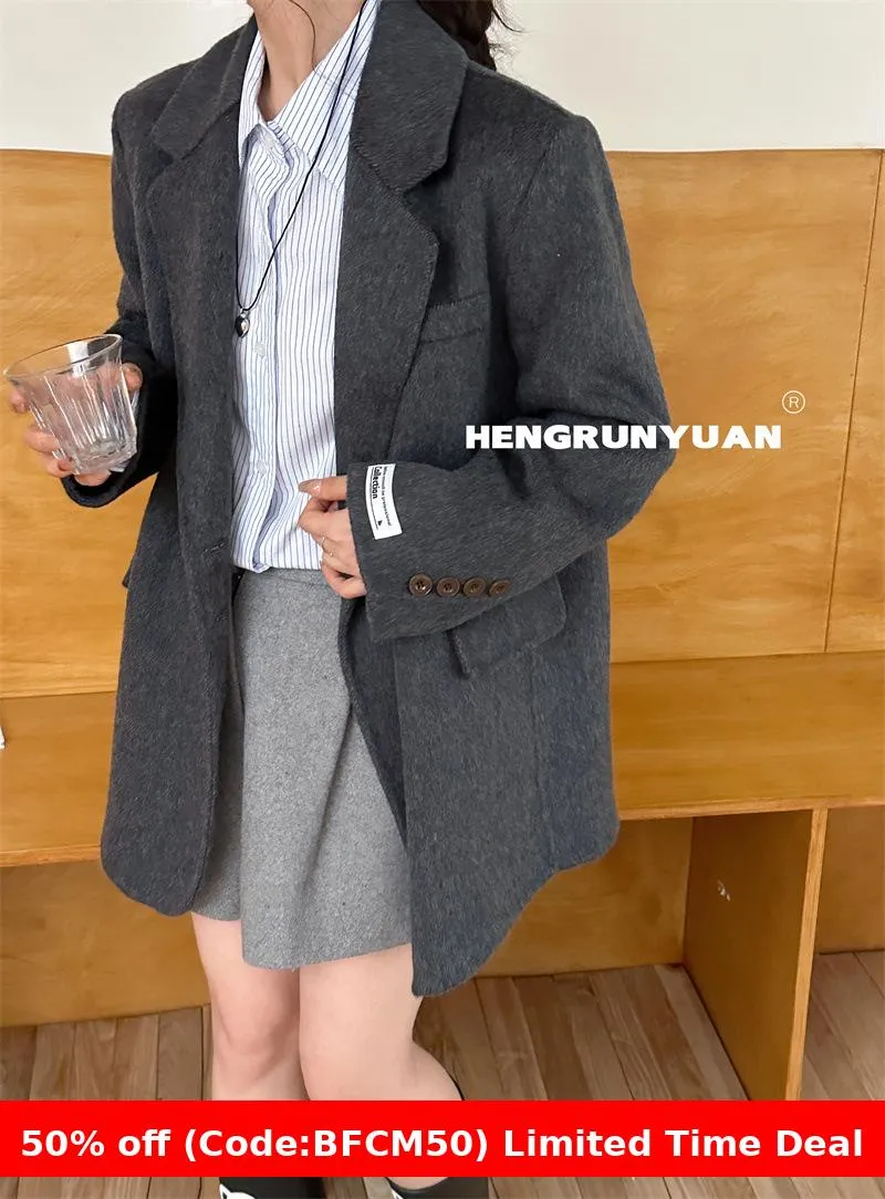 Joskaa winter outfits men Korean Style High-Grade Double-Sided Cashmere Coat 2024 Autumn and Winter Small Woolen Women's Suit Jacket