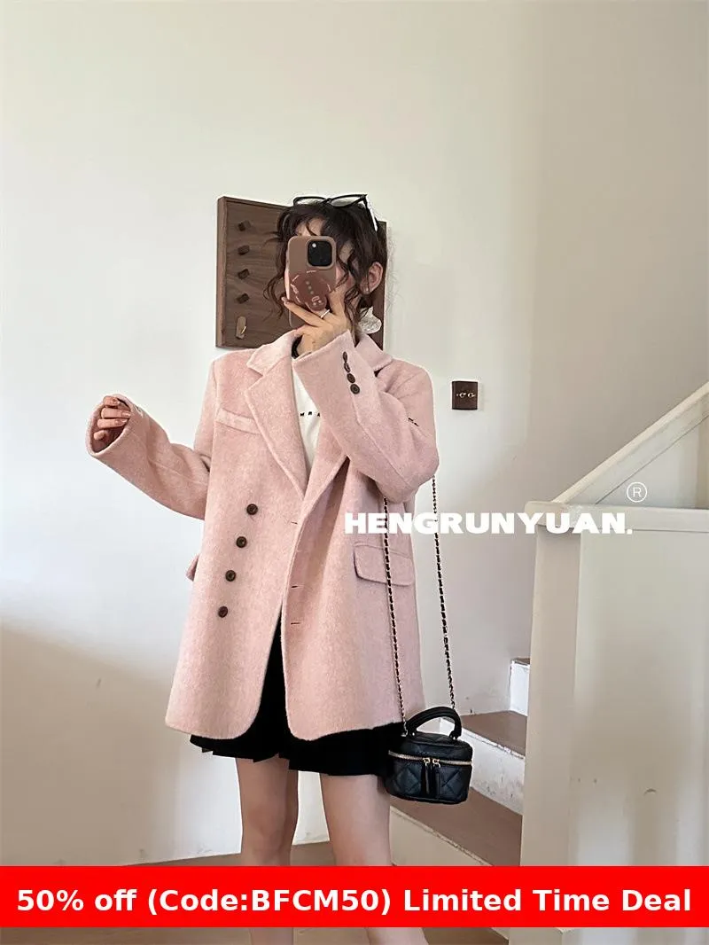 Joskaa winter outfits men Korean Style High-Grade Double-Sided Cashmere Coat 2024 Autumn and Winter Small Woolen Women's Suit Jacket
