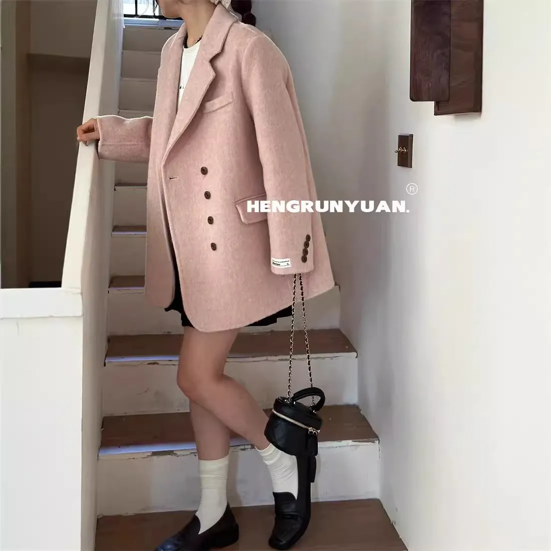 Joskaa winter outfits men Korean Style High-Grade Double-Sided Cashmere Coat 2024 Autumn and Winter Small Woolen Women's Suit Jacket