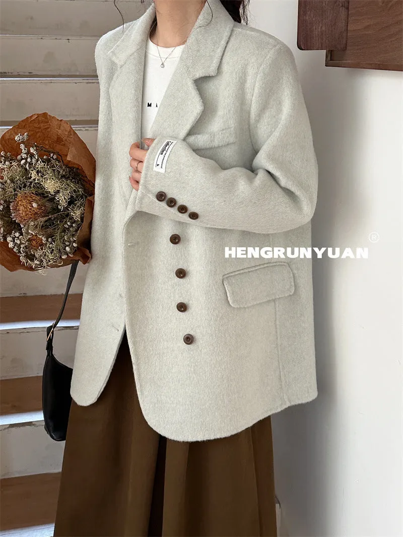 Joskaa winter outfits men Korean Style High-Grade Double-Sided Cashmere Coat 2024 Autumn and Winter Small Woolen Women's Suit Jacket