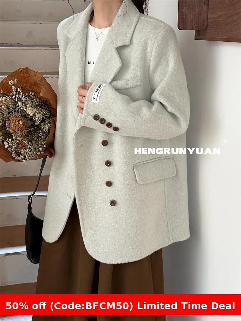 Joskaa winter outfits men Korean Style High-Grade Double-Sided Cashmere Coat 2024 Autumn and Winter Small Woolen Women's Suit Jacket